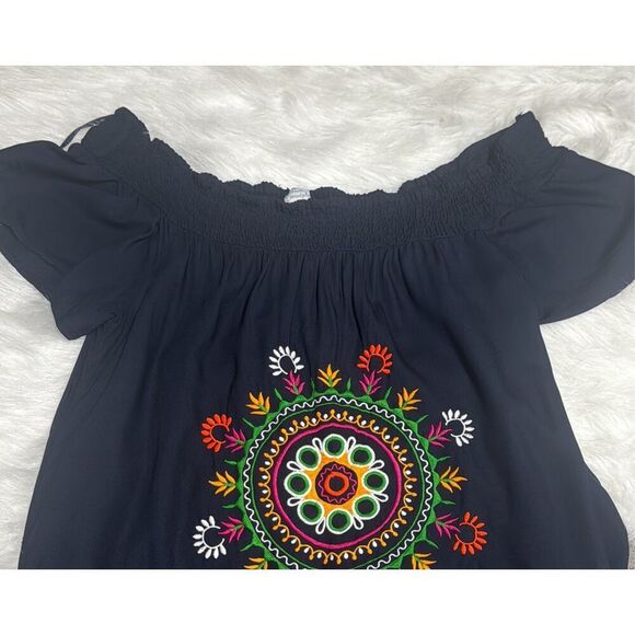 Mud Pie Women’s Off Shoulder Navy Embroidered Dress Size Large - Picture 6 of 9